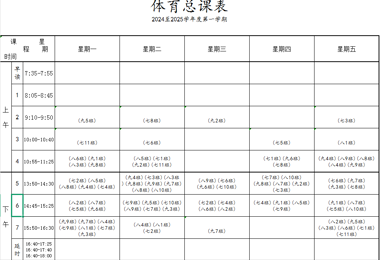 2024至2025学年第一学期体育课表